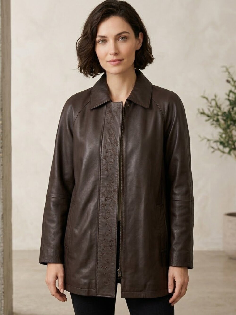 Vintage LNR Brown Leather Jacket Small Embroidered Grunge Classic 80s 90s Soft